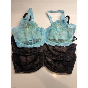 Lunaire Bra Bundle Set of 3 Womens 36DDD Blue Floral Black Lace Underwire 210-11